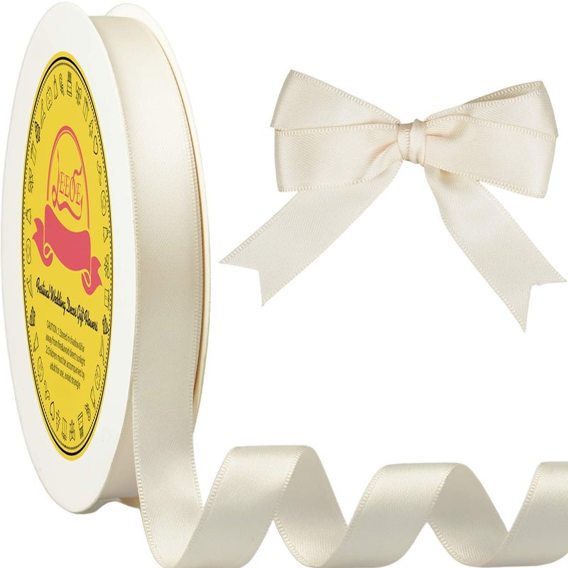 LEEQE Double Face Ivory/Antique White Satin Ribbon 5/8 inch X 50 Yards Polyester Ivory Ribbon for Gift Wrapping Very Suitable for Weddings Party Invitation Decorations and More - Image 3